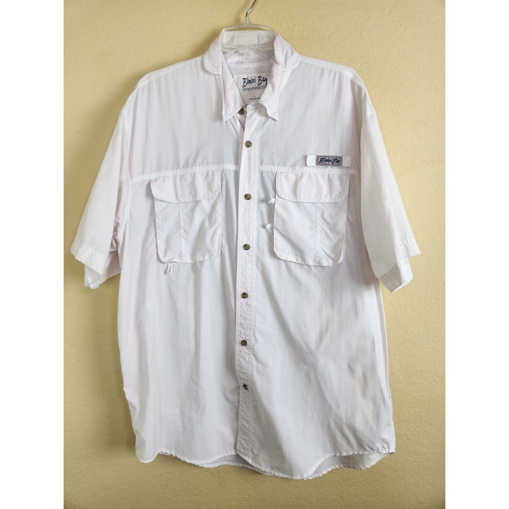 Bimini Bay Outfitters Mens White Fishing Shirt Sugar Skull Embroidered Large‎